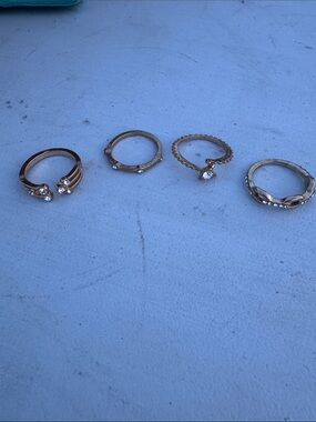 Stackable Women's Ring Set in Warm Gold Tone with Clear Stones